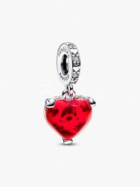 Disney Mickey & Minnie Mouse Kiss Red Murano Glass Dangle Charm